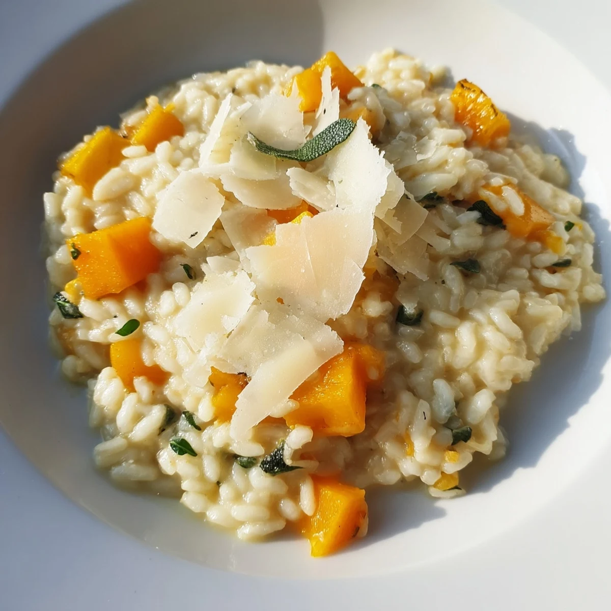 Flavorful Winter Squash Risotto, perfectly cooked, a delightful Italian main course with fresh herbs.