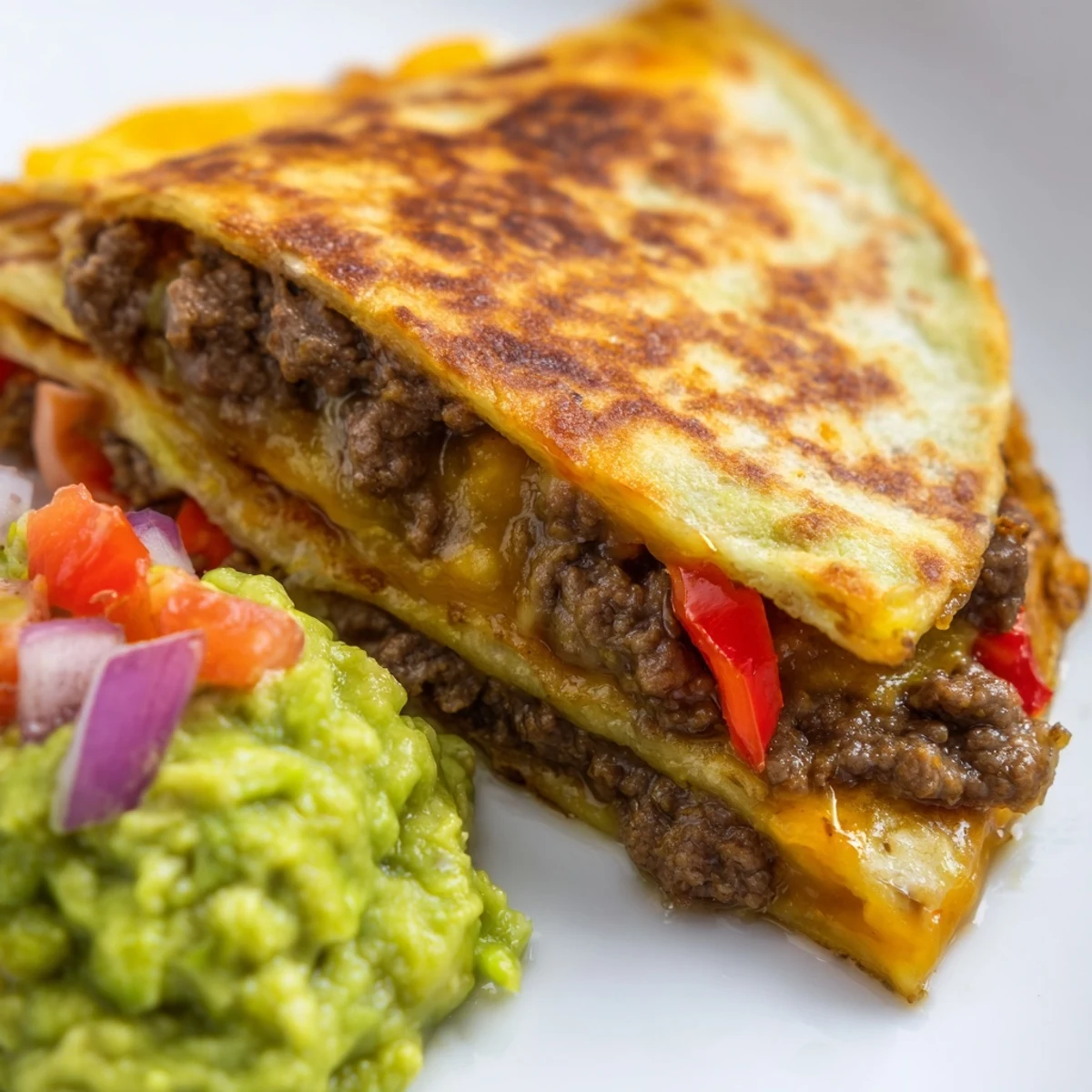 Fresh guacamole and vibrant red salsa garnish this Tex-Mex dinner.