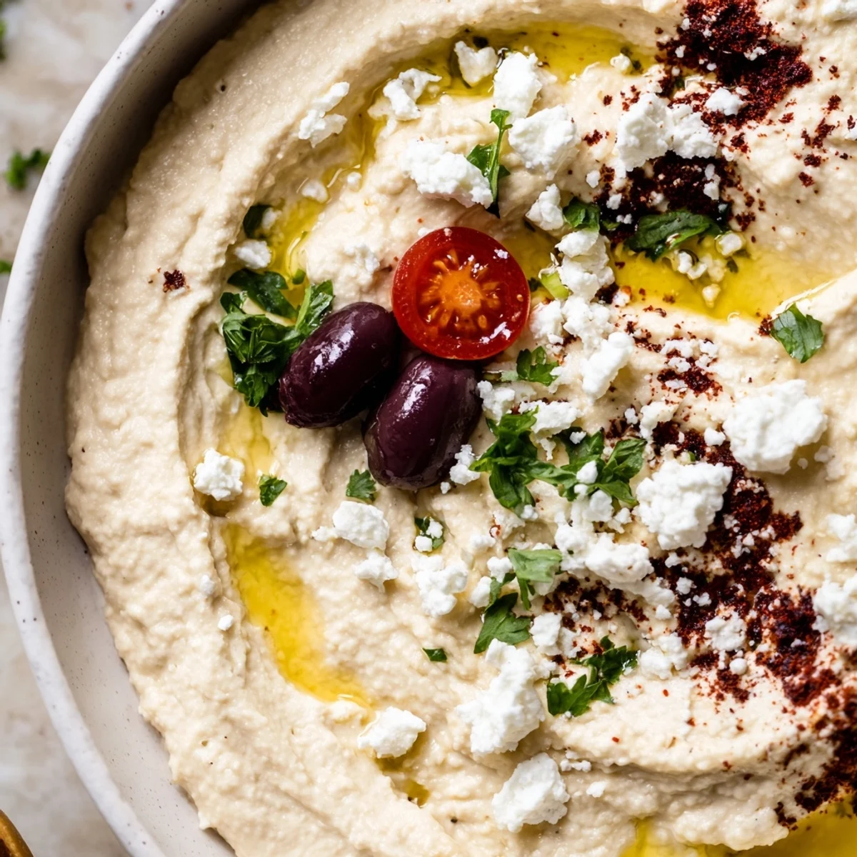 Vibrant Mediterranean Hummus Bowl with quinoa, mixed greens, and sumac, arranged in a serving dish for a healthy vegetarian lunch.