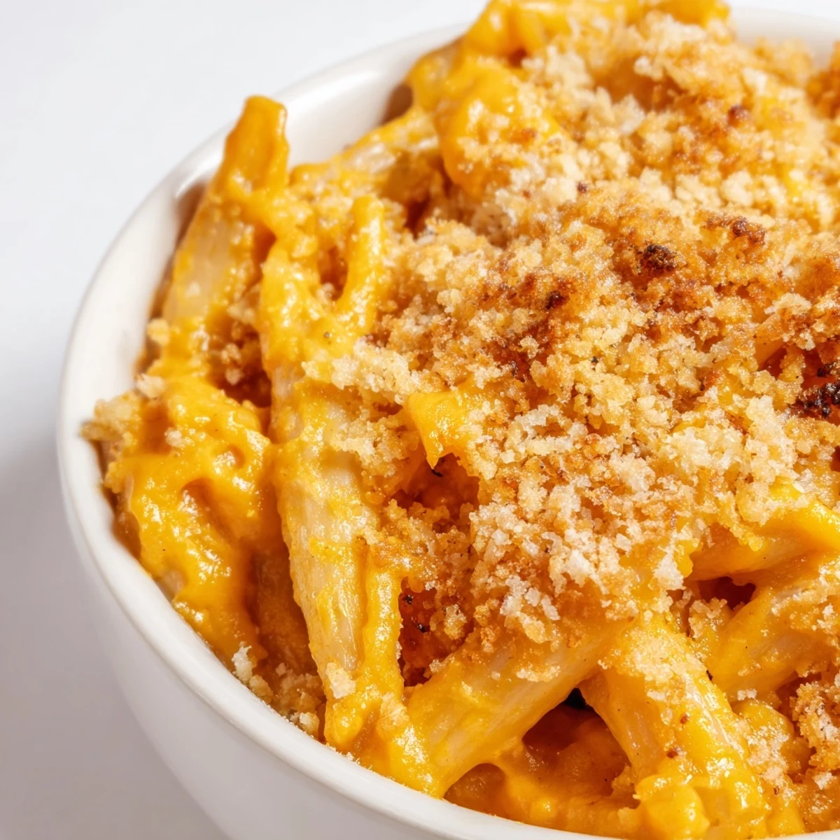 Vibrant orange Butternut Squash Macaroni Cheese served family-style alongside a crisp green salad and chilled white wine.