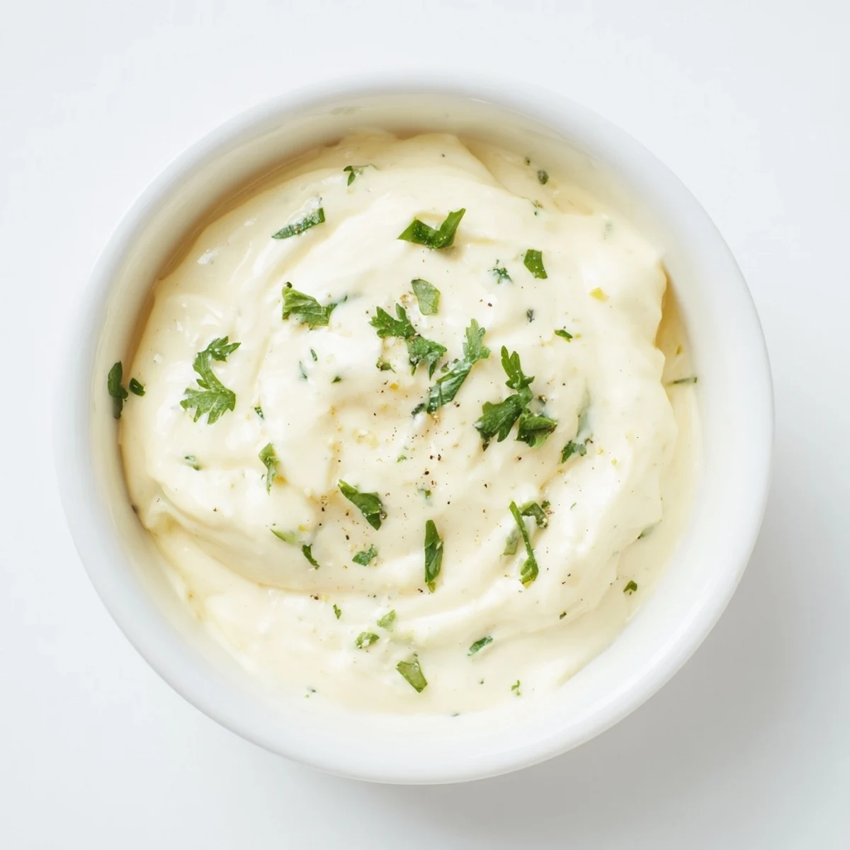 Garlic Mayo Sauce in a rustic bowl surrounded by grilled vegetables.