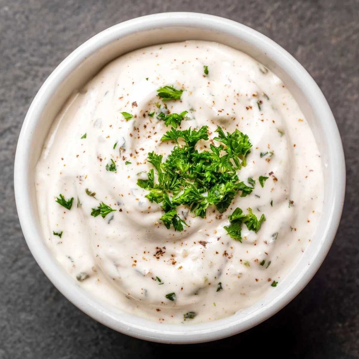 A sandwich spread garnished with fresh parsley and a lemon wedge.