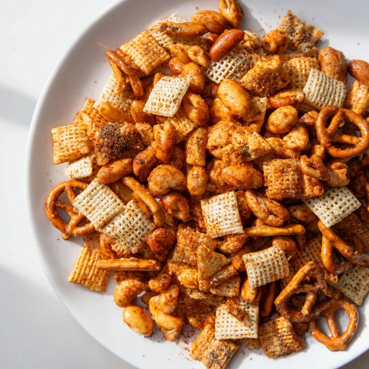 Finger-food snack mix served in a rustic bowl, featuring pretzels and peanuts ready for a game day party.