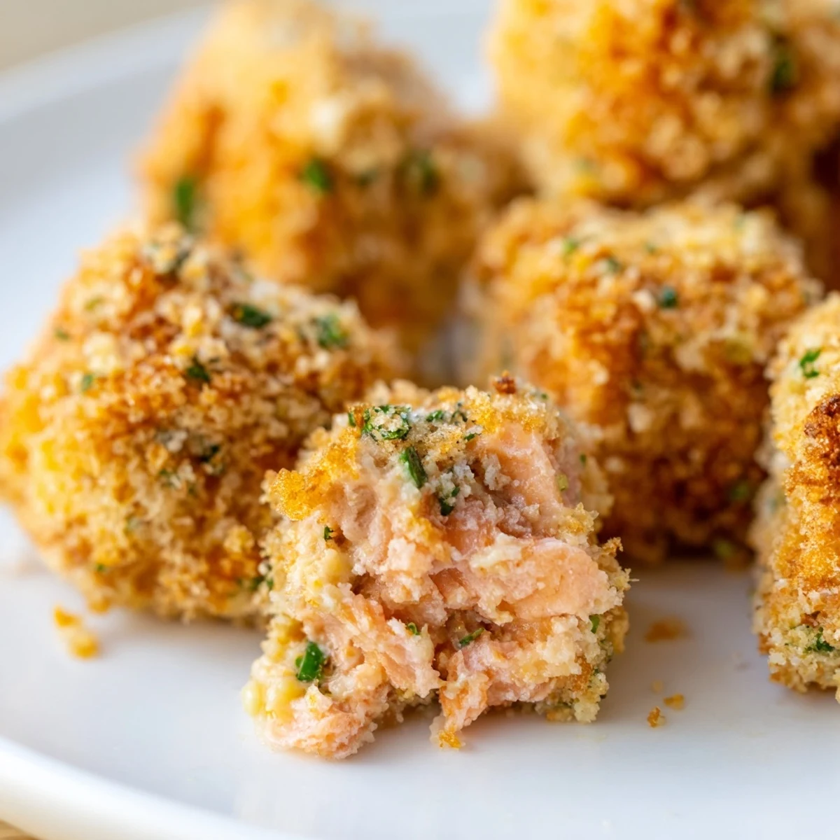 Perfectly cooked Baked Salmon Snack Bites served on a platter with dipping sauce for an easy appetizer.