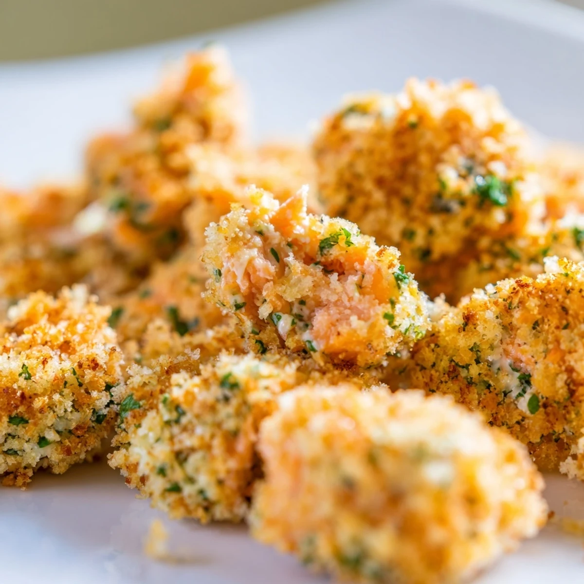 Homemade Baked Salmon Snack Bites with a crispy panko coating, ready to be enjoyed as a protein-packed snack.