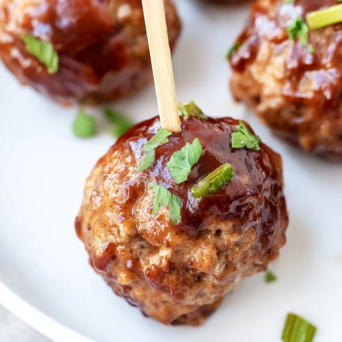 Baked turkey appetizer meatballs coated in a sticky honey glaze, served on wooden toothpicks for easy party sharing.