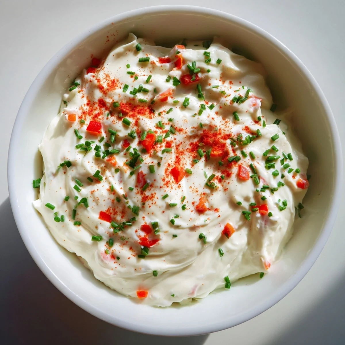 This vegetarian creamy appetizer dip is topped with parsley and smoked paprika, ready to be enjoyed with crunchy gluten-free dippers.