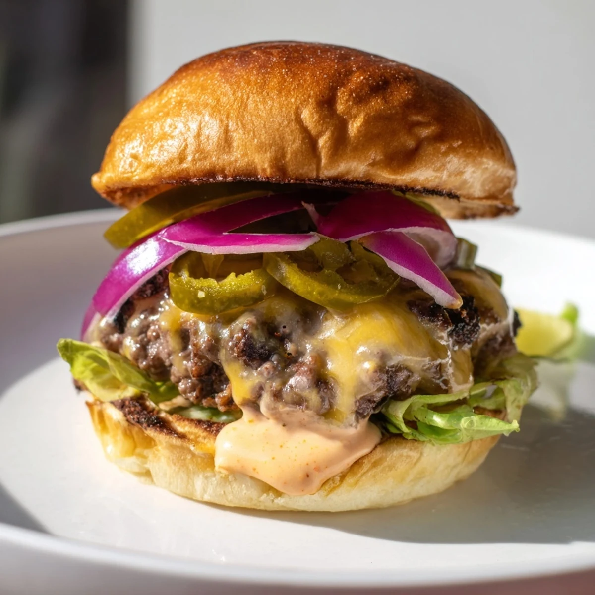 A single slider held in a hand, showcasing the flavorful beef patty, melted cheese, and fresh toppings, ready to be enjoyed.