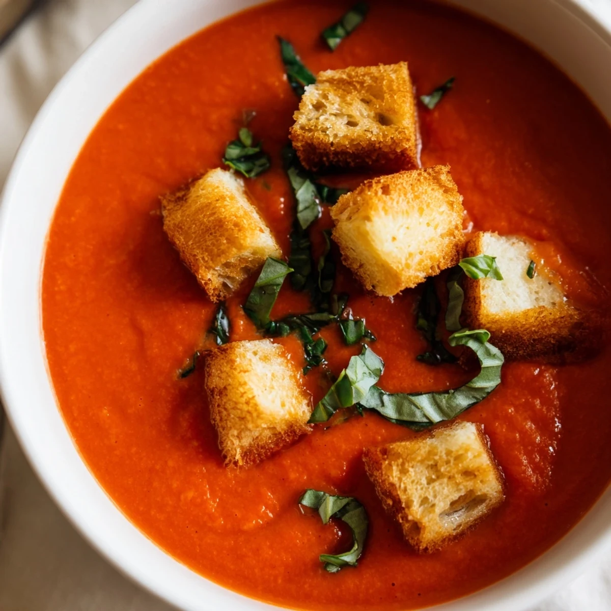 Creamy tomato basil bisque served with a grilled cheese sandwich for a comforting American meal.