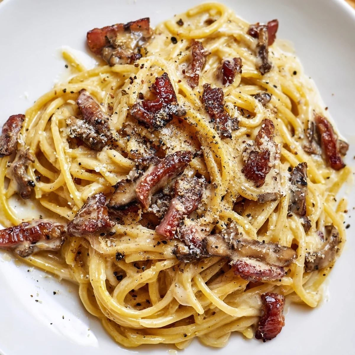 Date night Romantic Pasta Carbonara featuring al dente noodles, rich cheese sauce, and savory beef bacon for a cozy meal.