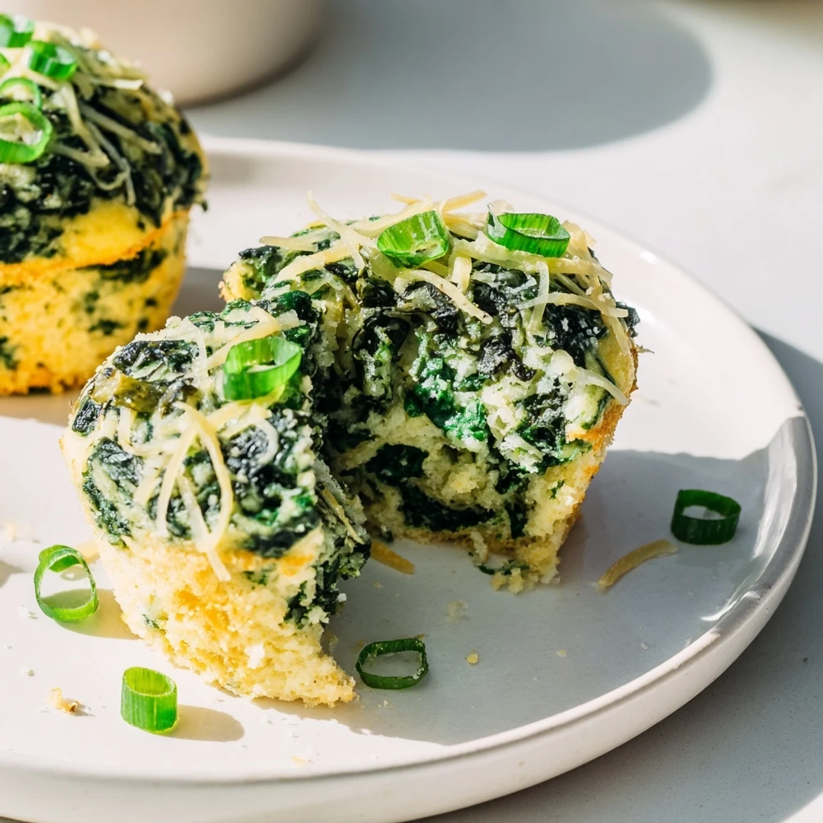 Warm St. Patrick's Day Spinach Muffins on a cooling rack, fluffy texture with a cheesy crumb, perfect for a festive snack.