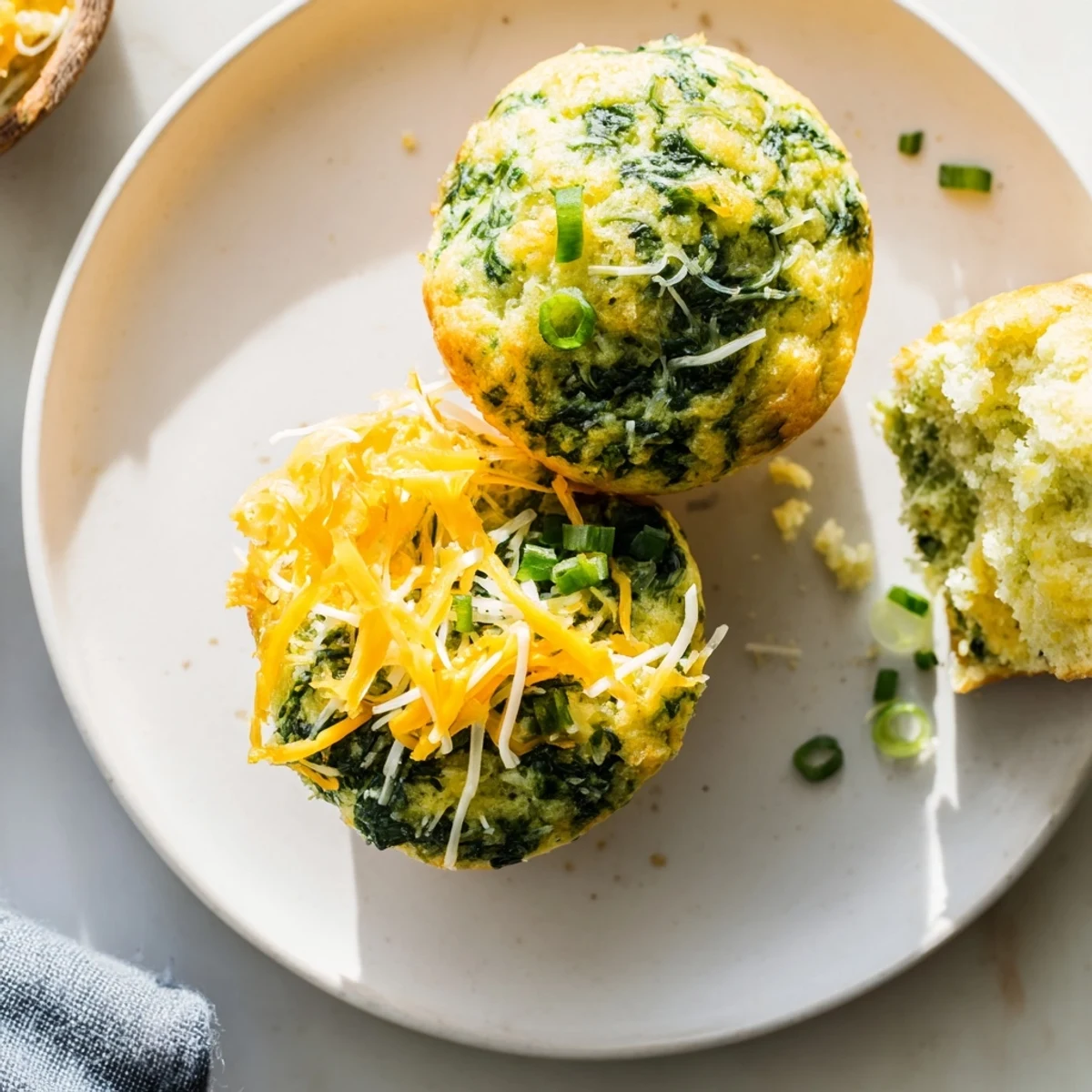 Freshly baked St. Patrick's Day Spinach Muffins beside a glass of buttermilk, showcasing their vibrant color and tender interior.