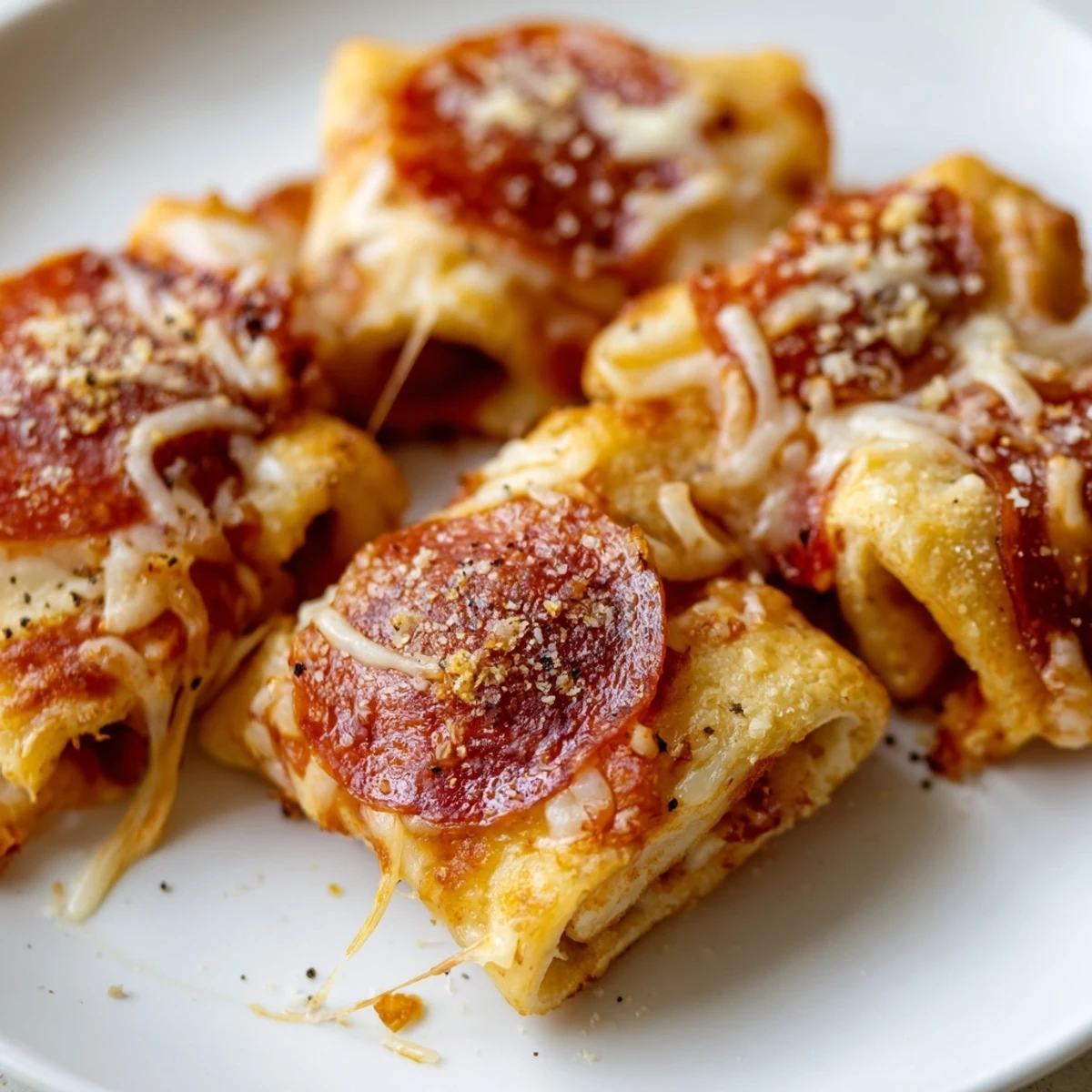 Freshly baked Game Day Pizza Rolls with Beef Pepperoni sit beside a small bowl of warm pizza sauce for dipping.