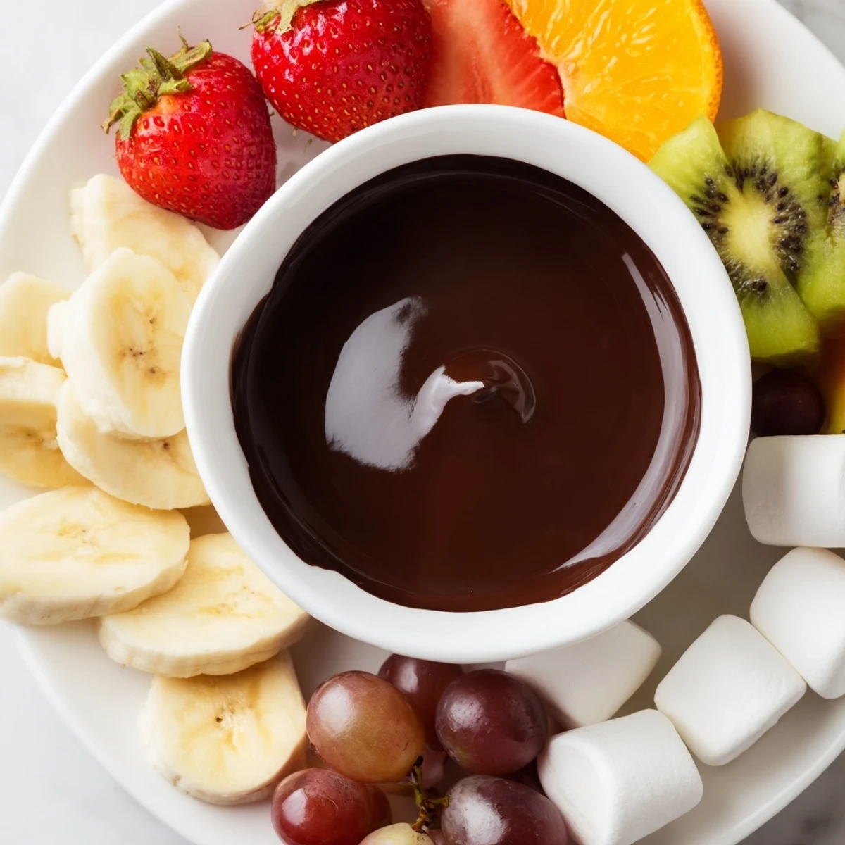 Close-up of melted dark chocolate coating a juicy strawberry, ready to serve two.