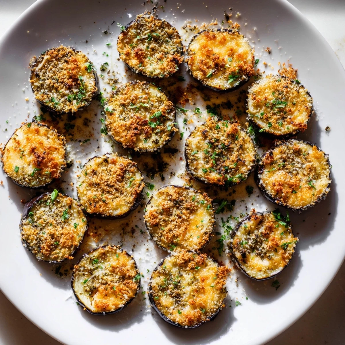 Savory Mediterranean Roasted Eggplant & Parmesan Crisps feature crispy Parmesan edges and a tender, golden eggplant base.