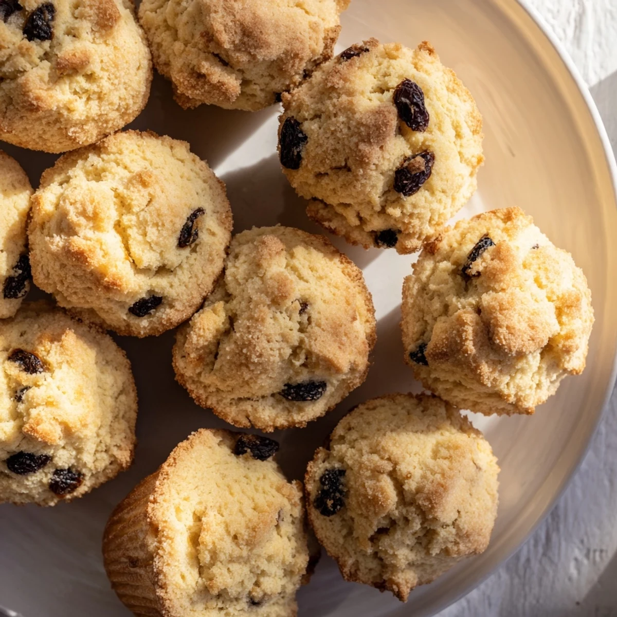 These golden Mini Irish Soda Bread Muffins are arranged neatly on a cooling rack, hinting at their tender, classic crumb.