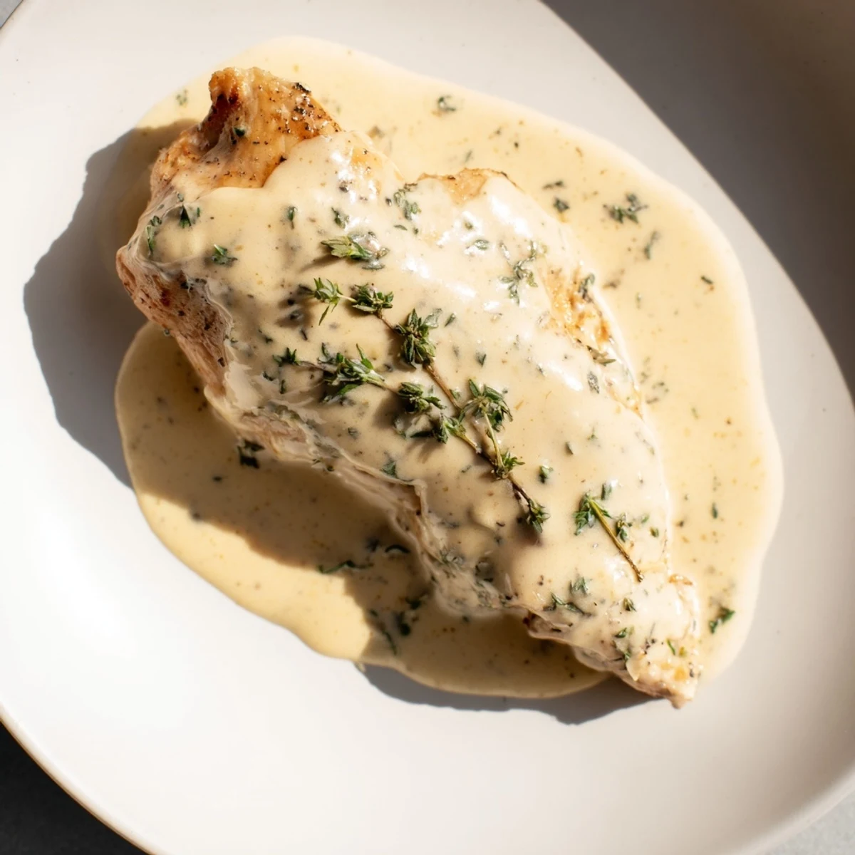 Tender chicken in a rich Boursin sauce, garnished with fresh parsley, perfect for a cozy weeknight dinner plate.