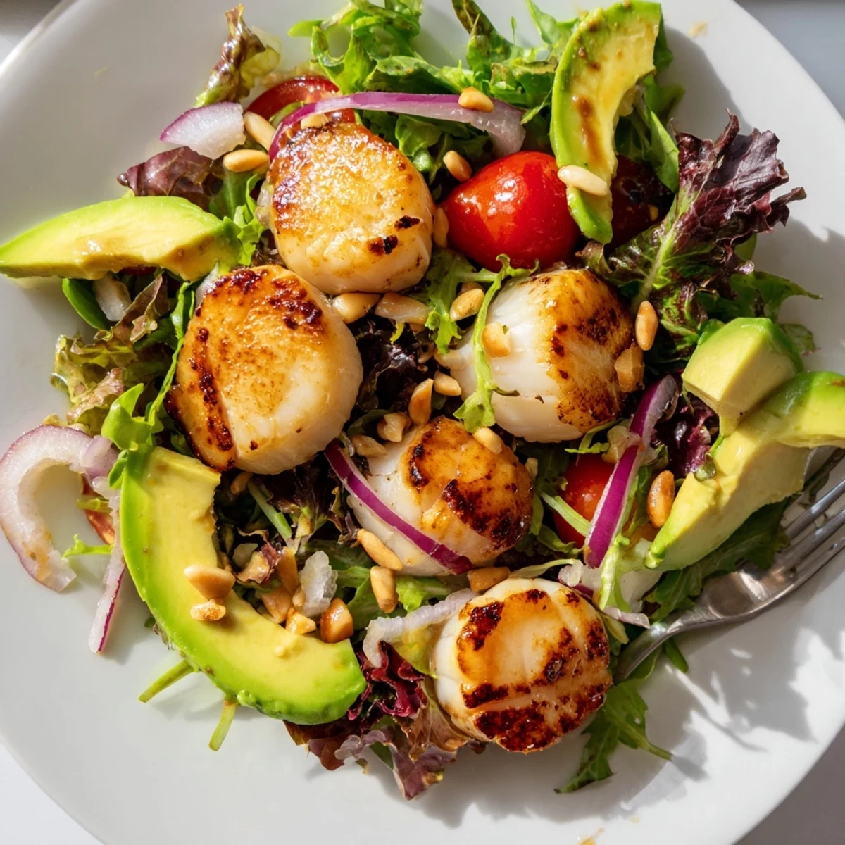 Pan Seared Scallops Romantic Dinner Salad showcases a succulent sear on the scallops with fresh greens and citrus vinaigrette.