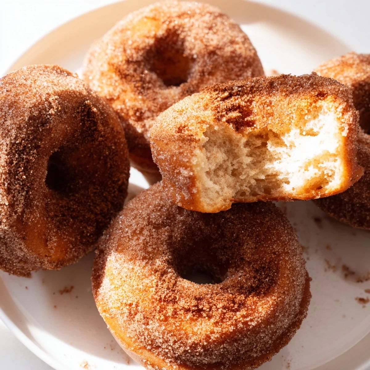 Freshly baked Delicious Baked Cinnamon Sugar Donuts You Cant Resist are brushed with melted butter and ready for breakfast.