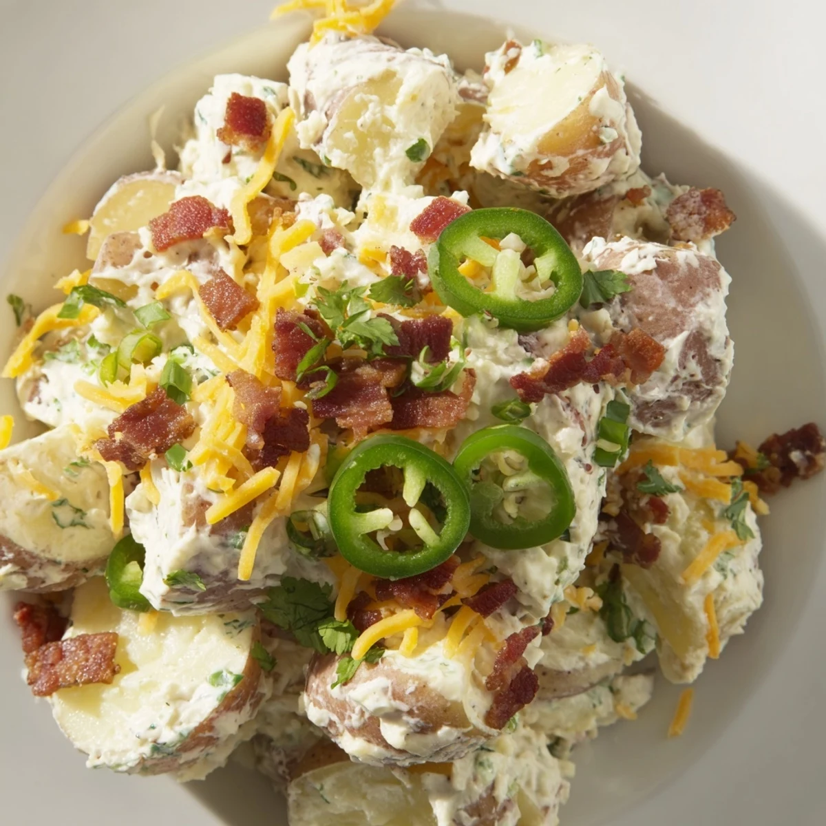 Golden roasted potatoes tossed in a creamy, tangy dressing for this flavorful Jalapeno Popper Roasted Potato Salad.