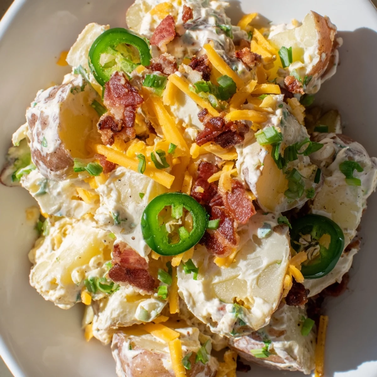 Serve this easy Jalapeno Popper Roasted Potato Salad warm or chilled at your next summer barbecue gathering.