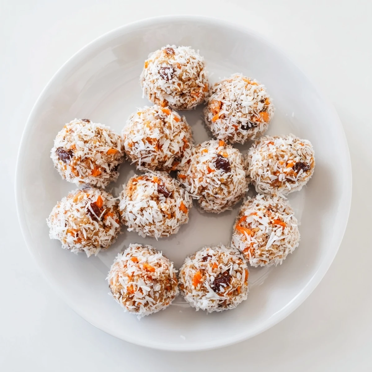 A close-up view shows moist No Bake Carrot Cake Bites with grated carrots and walnuts.