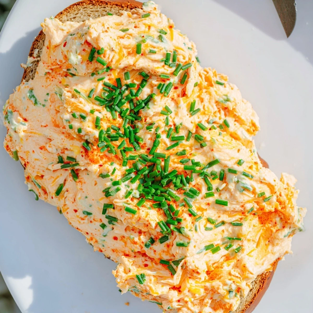Thick and tangy savory pretzel dip in a white bowl surrounded by pretzel knots