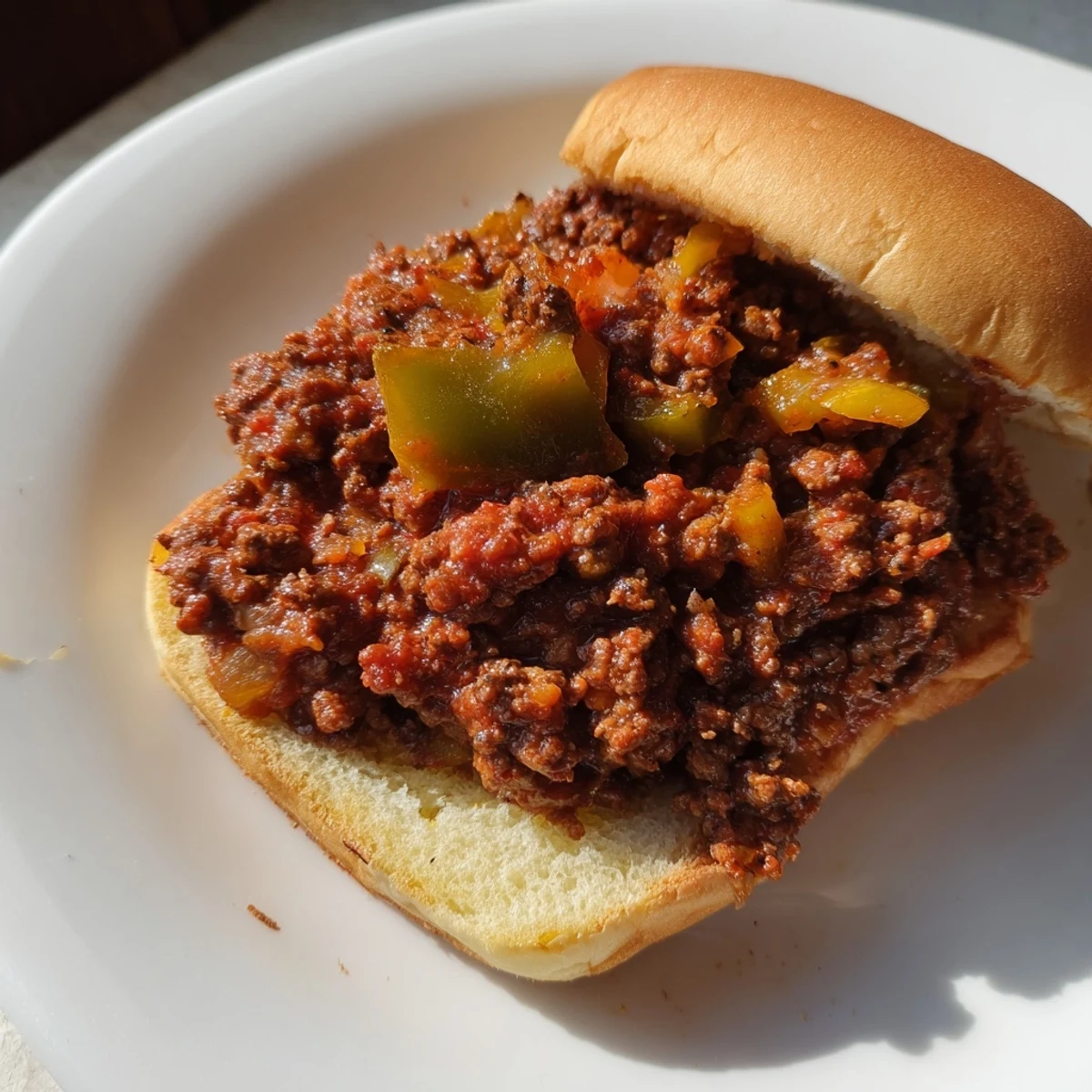 Classic sloppy joes featuring rich tomato meat sauce overflowing from soft white bread bun