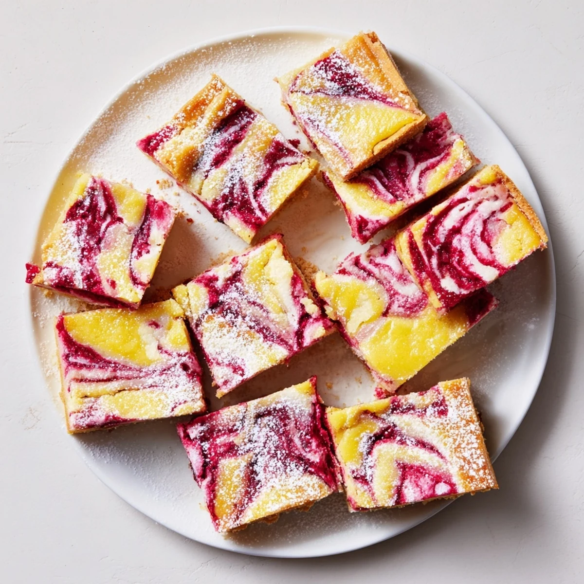 Golden lemon raspberry swirl bars featuring a buttery shortbread crust and vibrant raspberry ribbons