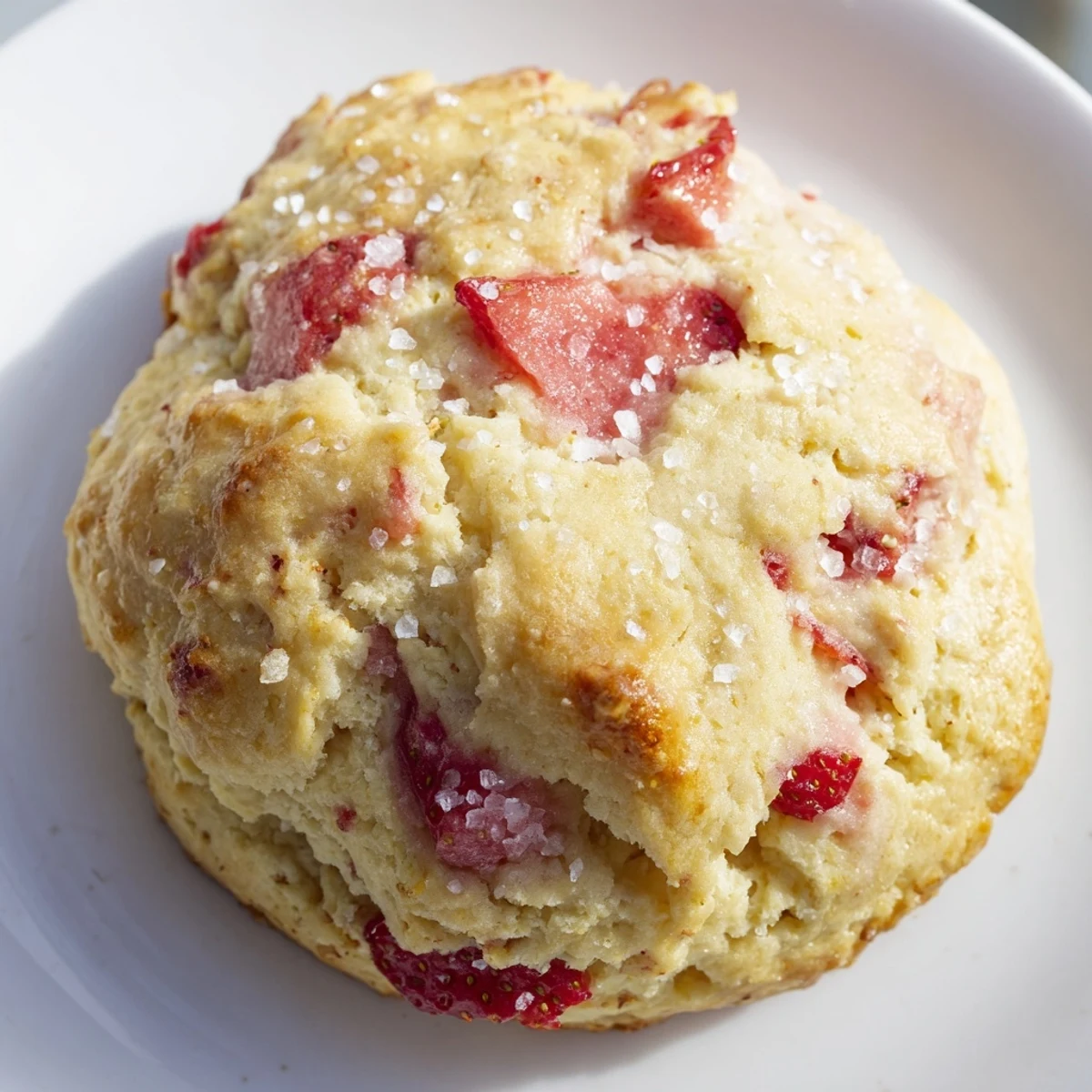 Buttery strawberry scones brushed with cream and sprinkled with sparkling sugar for breakfast