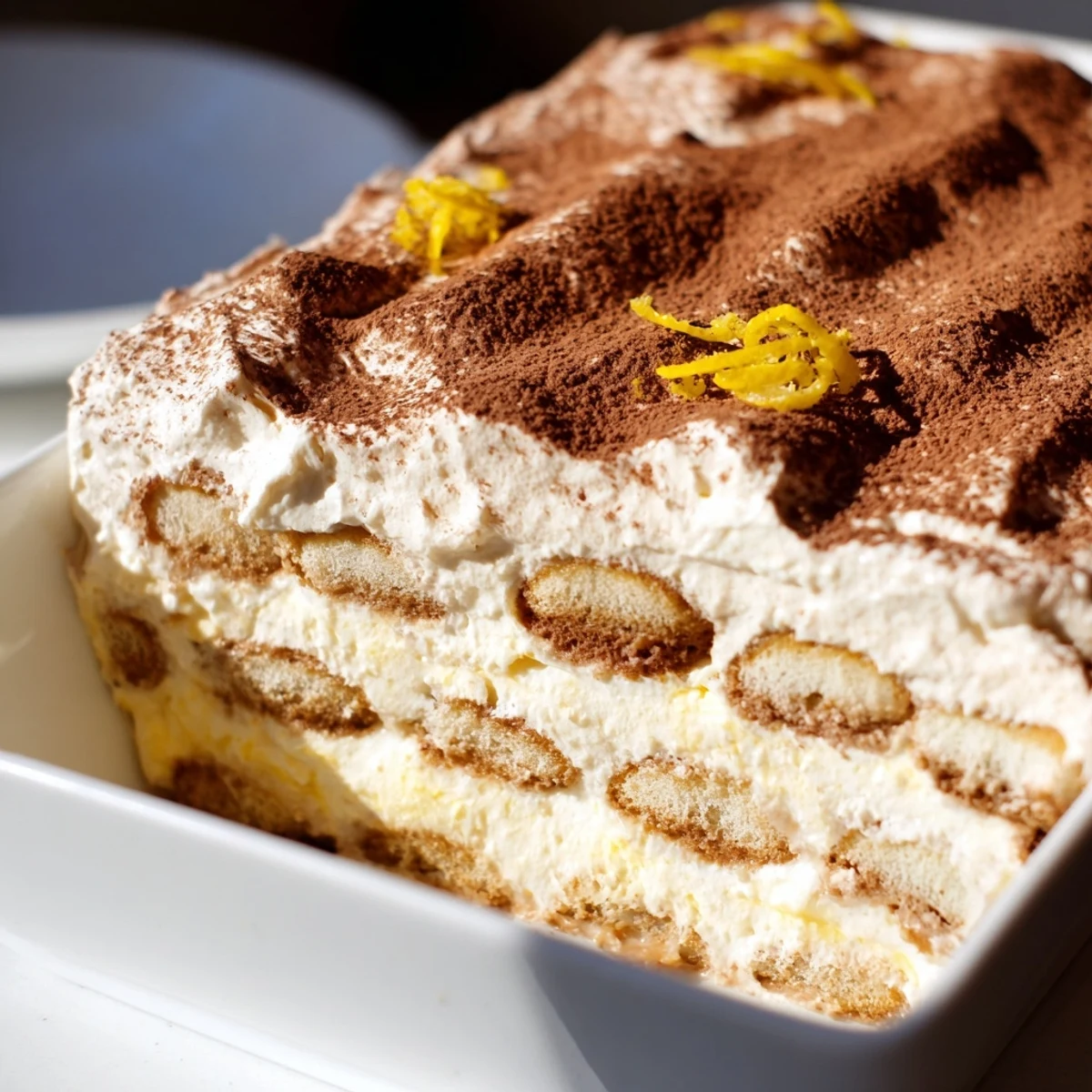 Creamy Earl Grey Tiramisu slices showing bergamot-infused mascarpone layers between soft cocoa-dusted ladyfingers