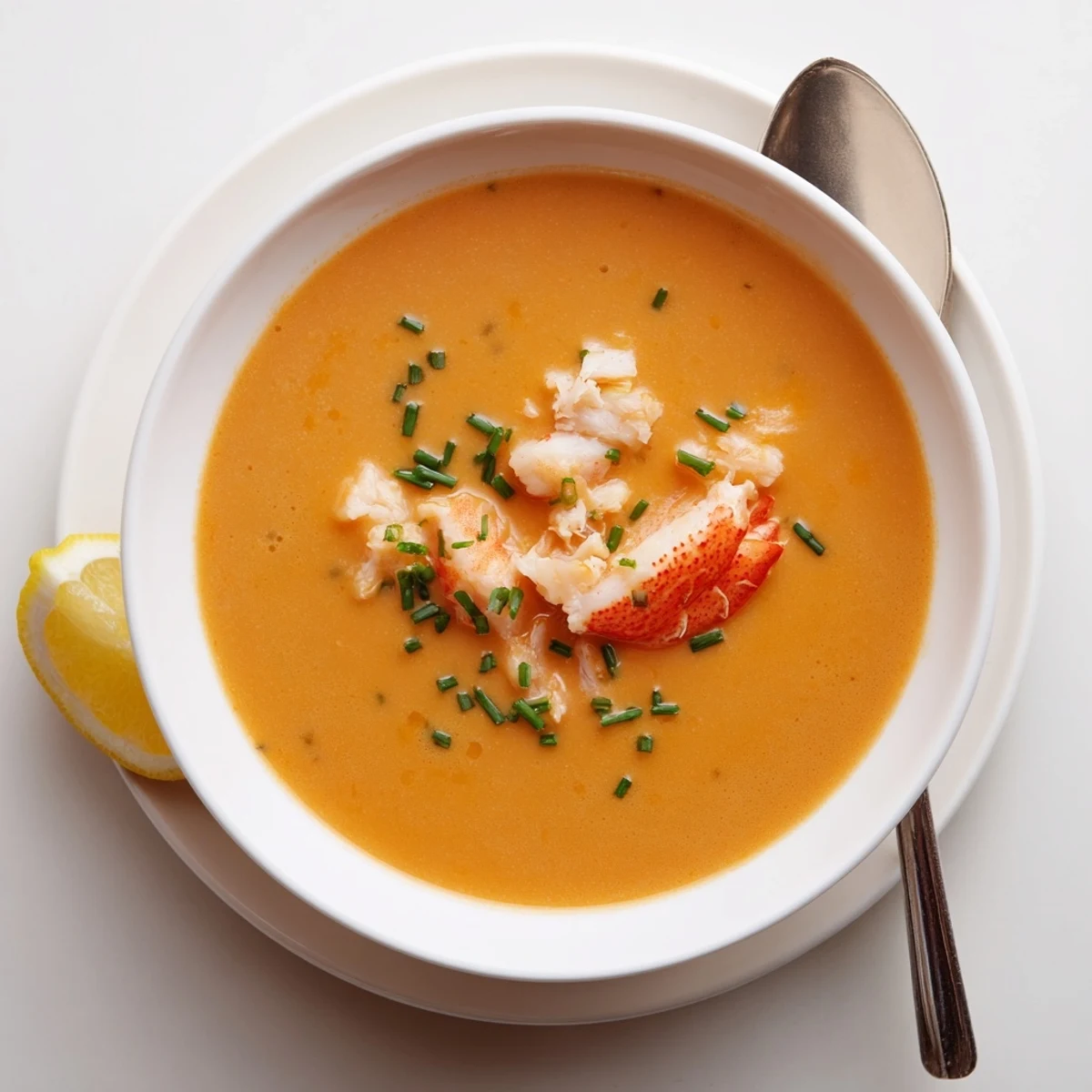 Golden seafood bisque with succulent shrimp and lump crab swimming in a velvety, aromatic cream soup