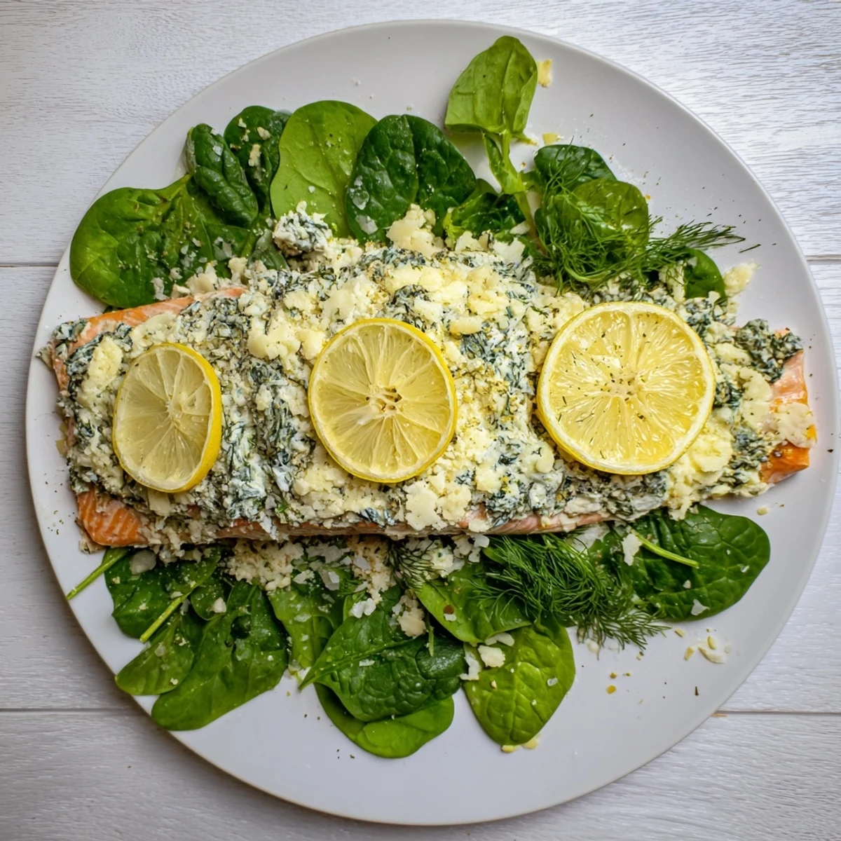 Golden baked Boursin salmon fillets topped with creamy herb cheese and fresh lemon slices