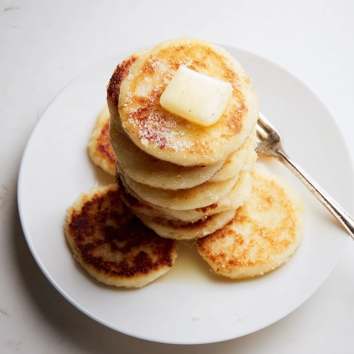 Plate of warm Irish potato cakes garnished with fresh chives, perfect alongside a traditional breakfast spread