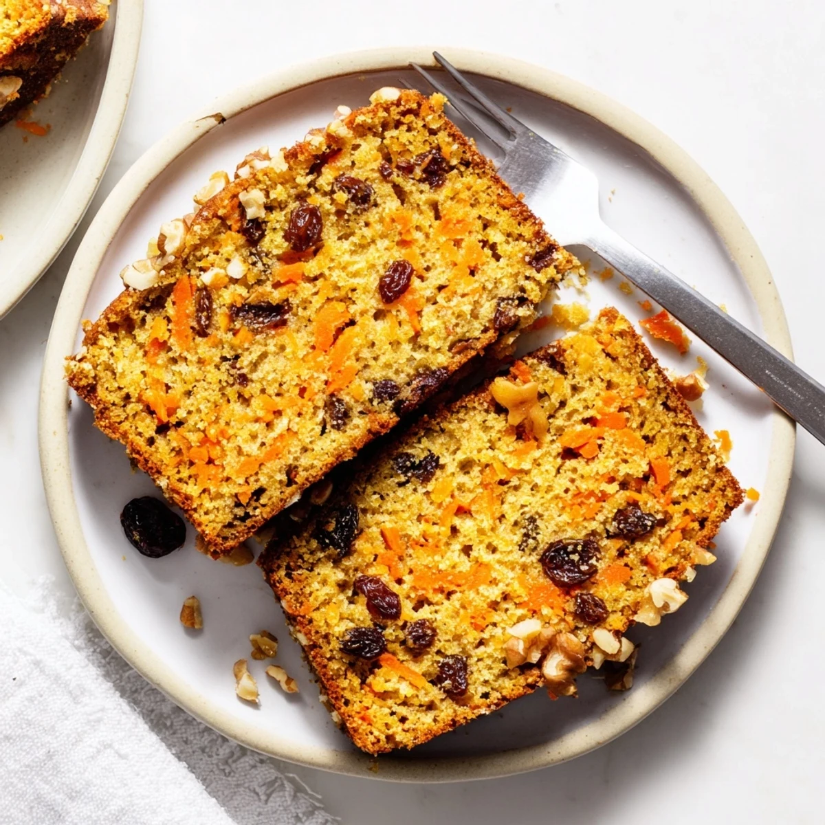Homemade Greek yogurt carrot cake one bowl recipe showing a dusting of powdered sugar over the spiced dessert