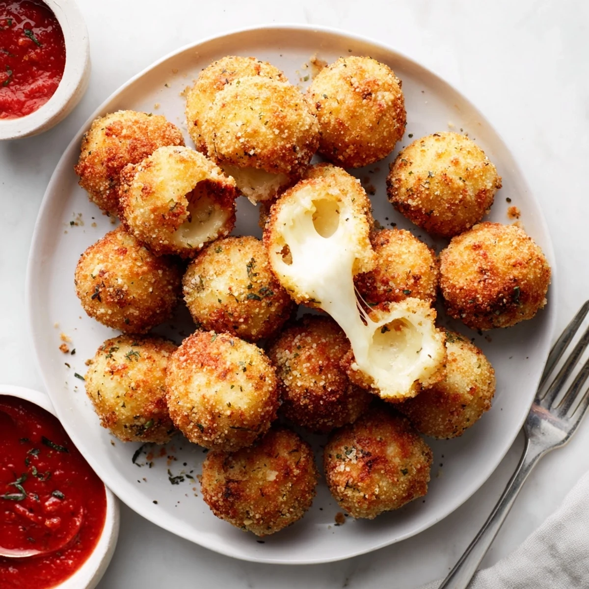 Homemade mozzarella cheese balls with crunchy panko coating ready for snacking