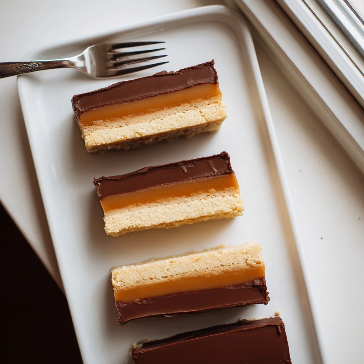 Close-up of Twix dessert bar with dripping caramel and chocolate cross section visible