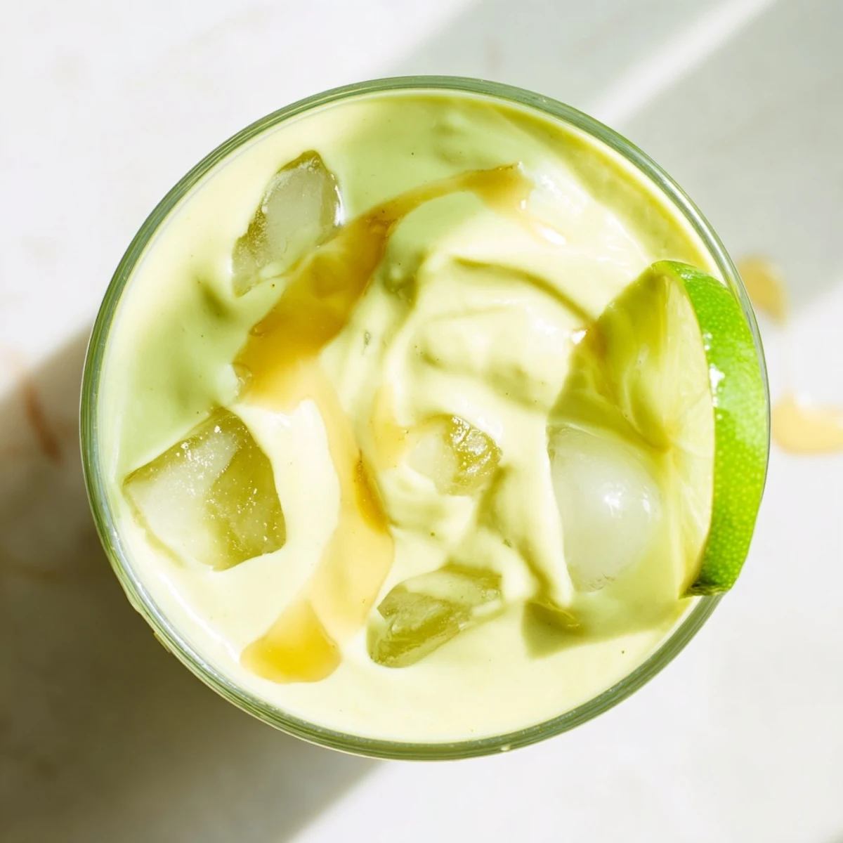 Thick and velvety Greek yogurt avocado smoothie blended with spinach and ice for breakfast