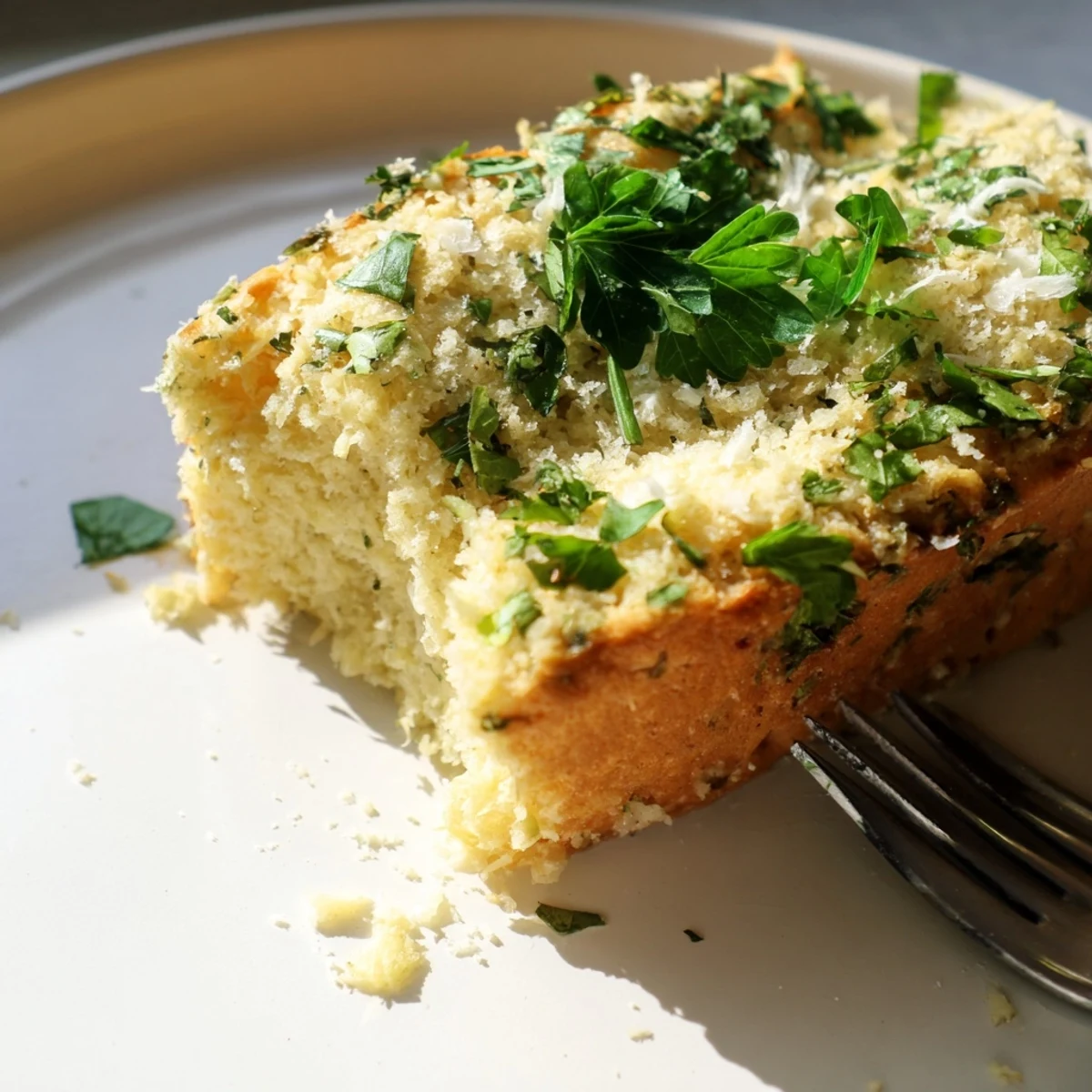 Golden loaf of Parmesan herb keto bread with a cheesy, herb-crusted top