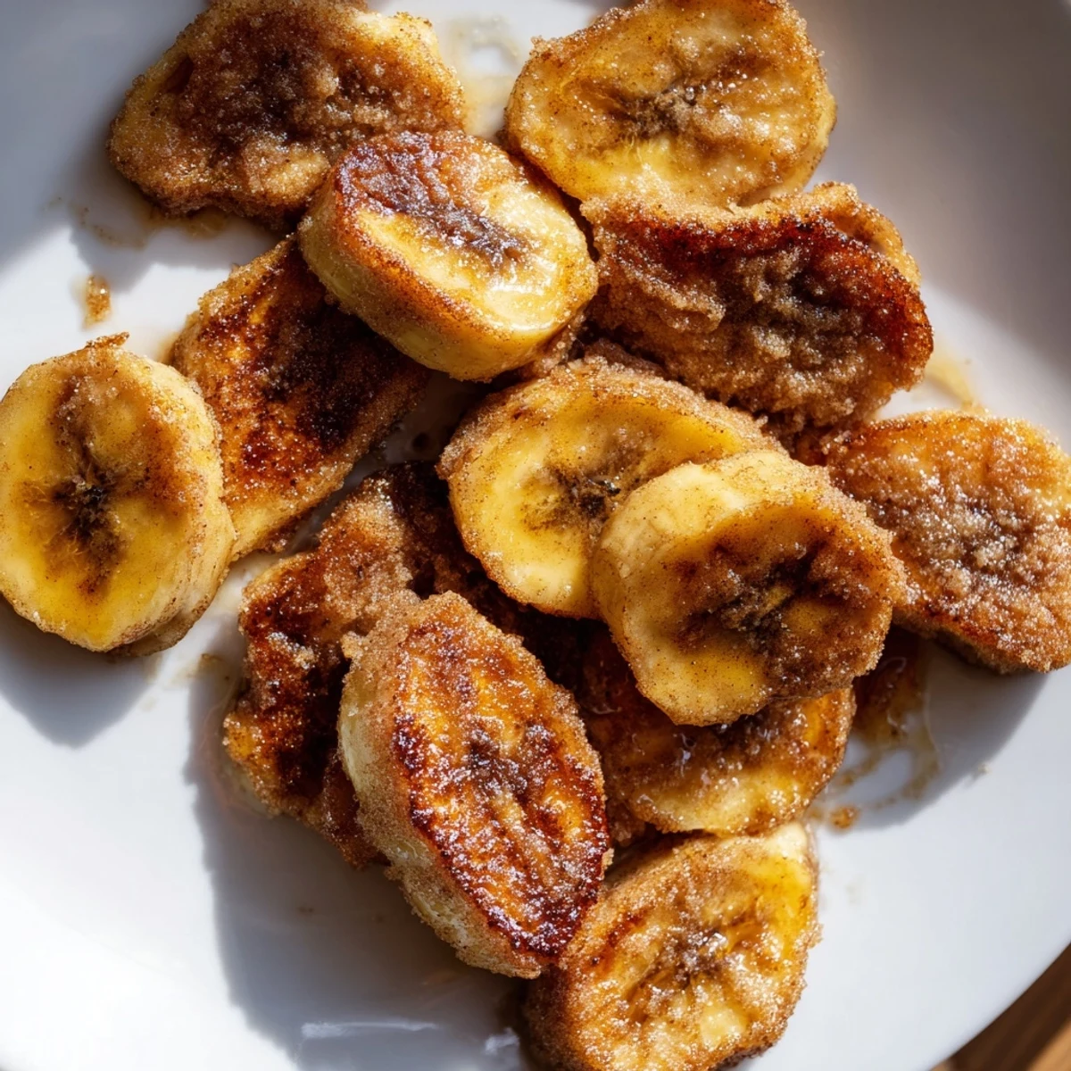 Delicious pan fried cinnamon bananas served as a sweet breakfast or dessert topping