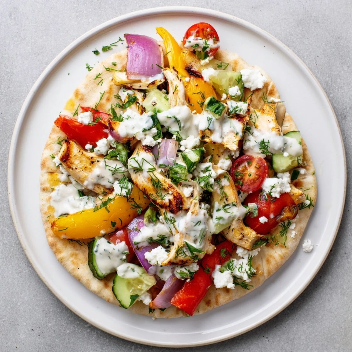 Vibrant sheet pan chicken with caramelized bell peppers and onions served in soft pita pockets topped with fresh herbs