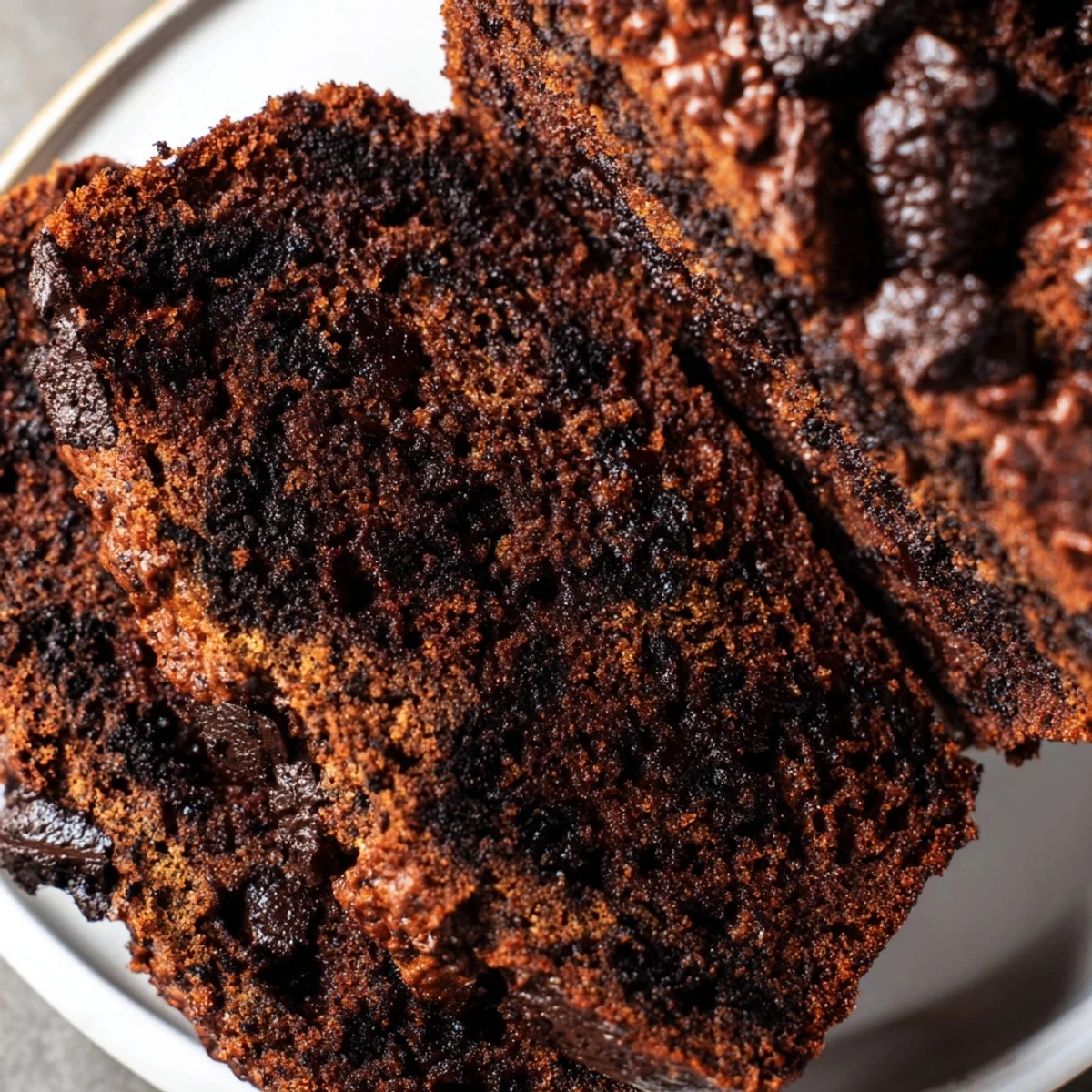 Freshly baked chocolate espresso banana bread loaf dusted with cocoa powder and sea salt on a wire rack