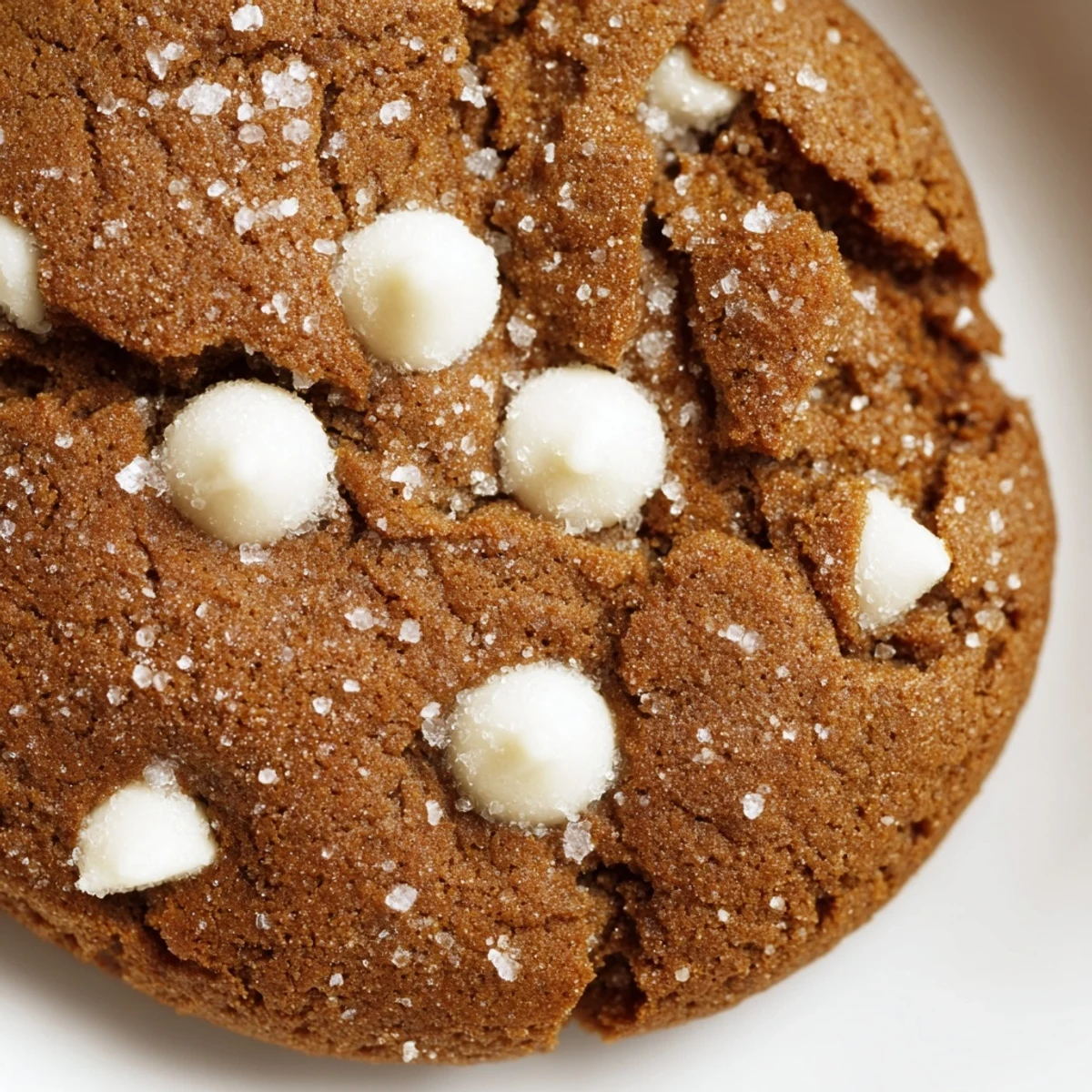 Freshly baked gingerbread white chocolate cookies cooling on wire rack with golden edges