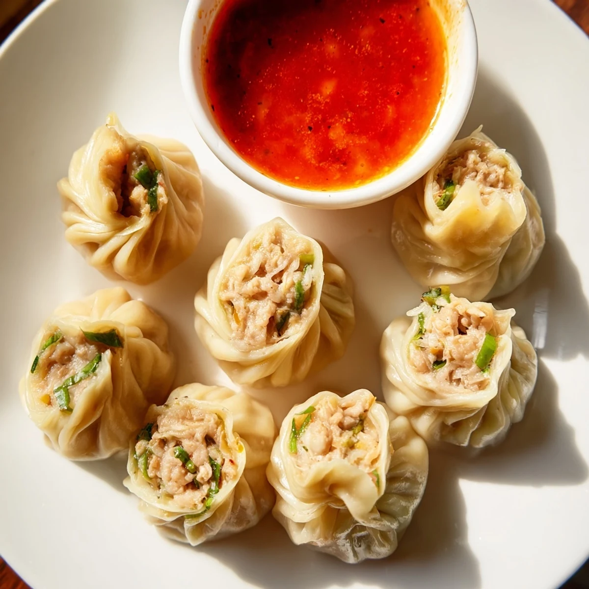Golden Nepali momo steamed dumplings showcasing pleated wrappers and juicy spiced meat filling