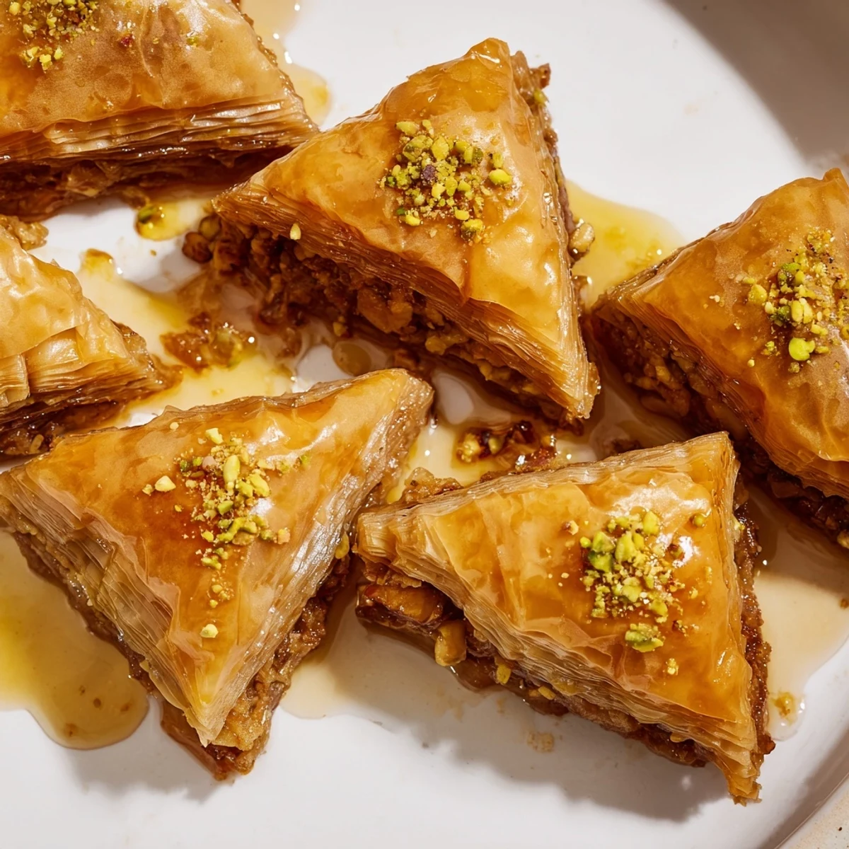 Crisp layered Bosnian baklava pastry filled with spiced walnuts and drizzled honey