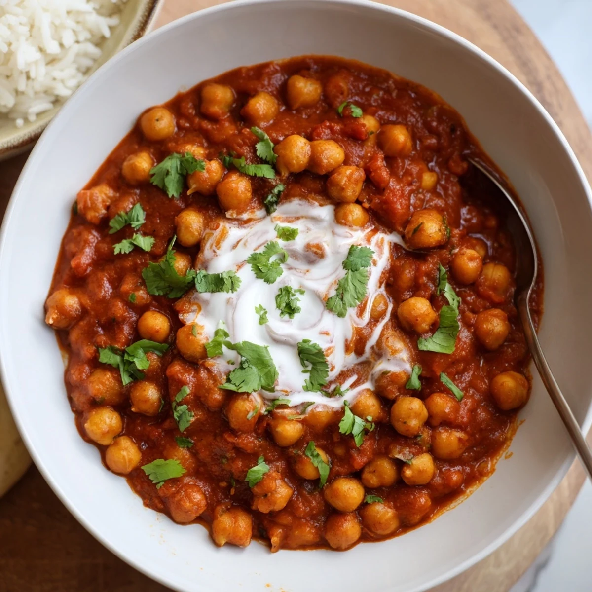 Aromatic, spiced Greek Yogurt Chickpea Curry with tender chickpeas and warm spices
