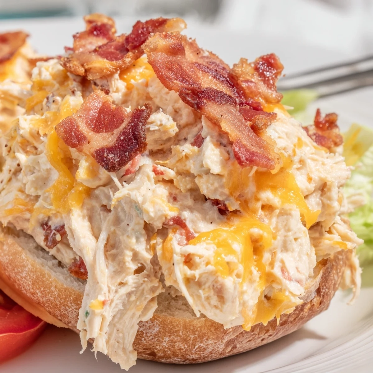 Family-style Crack Chicken Sandwiches served warm with pickles, lettuce, and iced tea