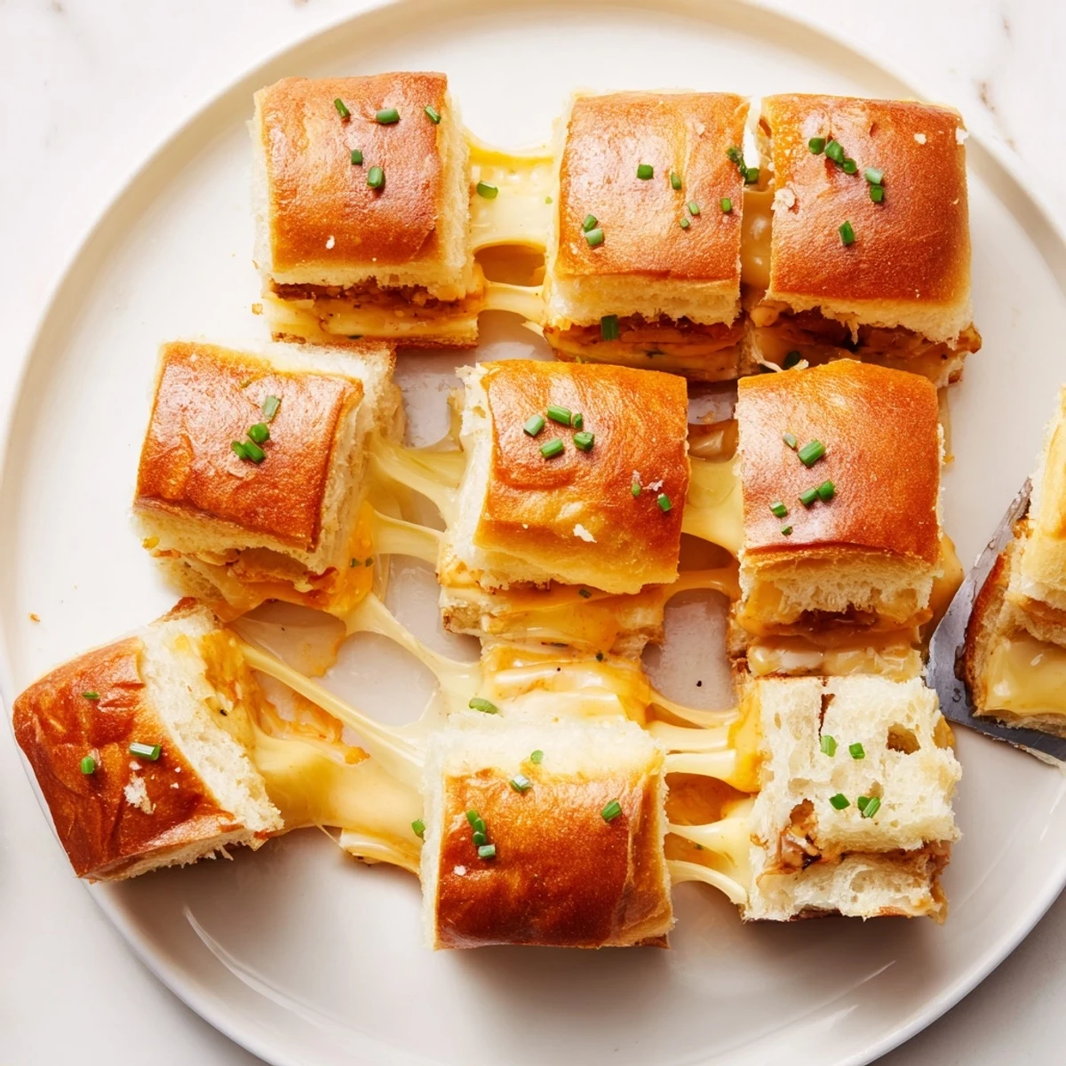 Mini Grilled Cheese Hawaiian Rolls with gooey cheddar, golden crust, served warm.