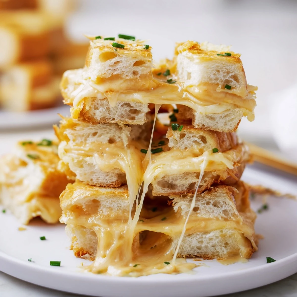 Pull-apart Mini Grilled Cheese Hawaiian Rolls oozing melted cheese, perfect party appetizer.