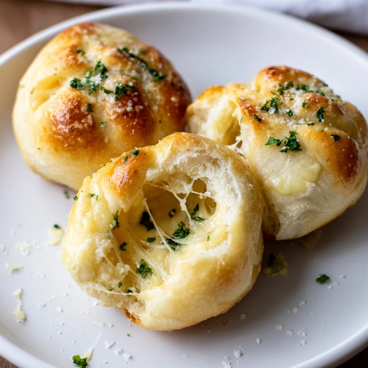 Warm Buttery Cheese Garlic Rolls brushed with garlic butter, sprinkled parsley